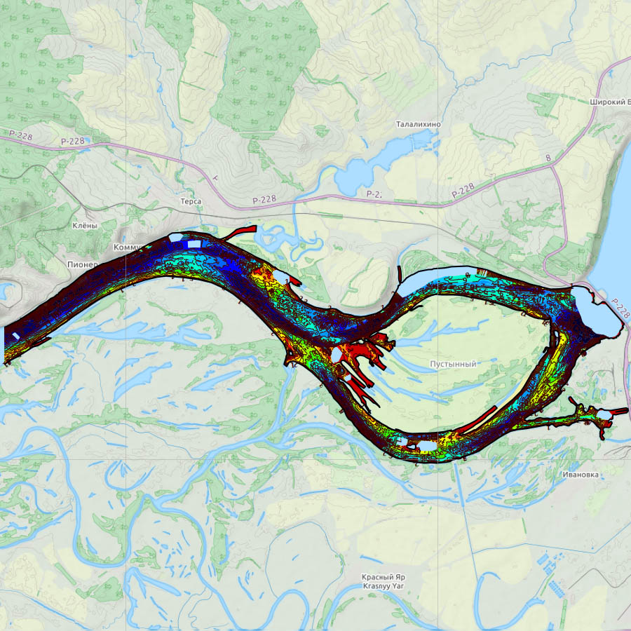 Карта глубин реки Волга в районе Балаково и Вольска